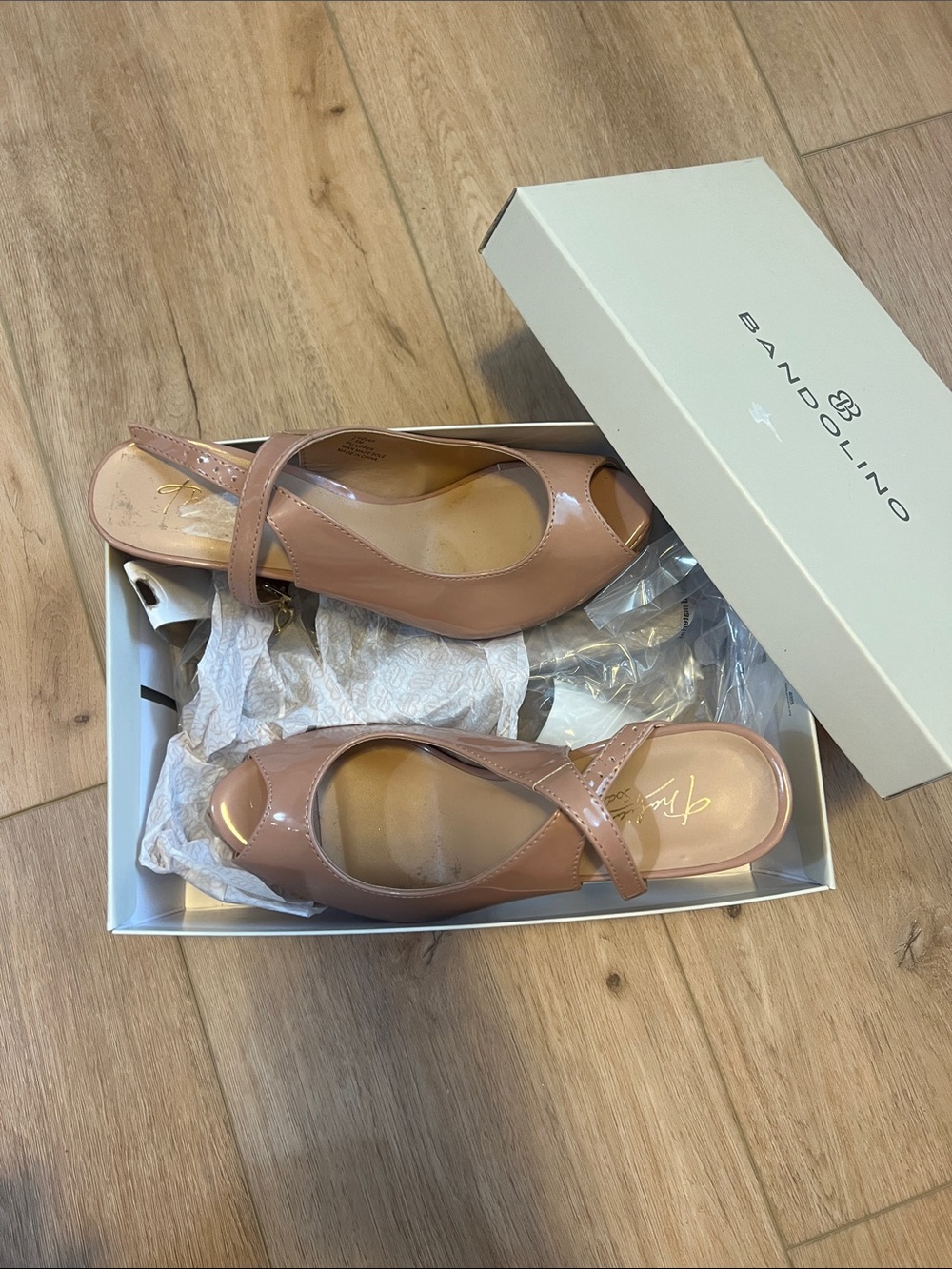 Bandolino Patent Nude Peep-Toe Slingback Heels